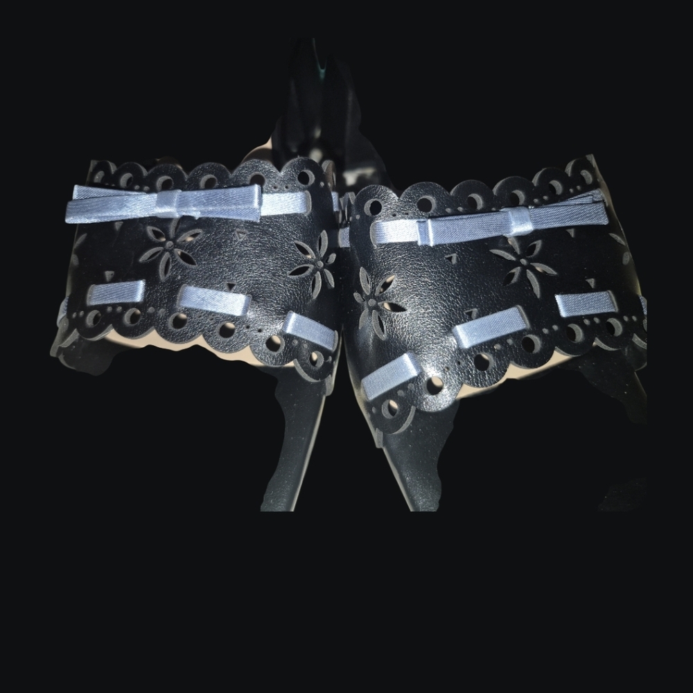 Black W/ Sky Blue Ribbon, Block Heeled Open Toed Mules - New Size 8 & 11 - Picture 8 of 8